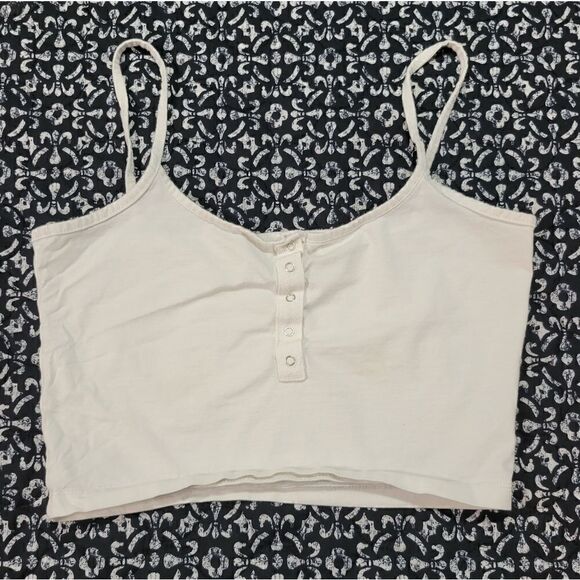 SHEIN White Button Summer Basic Classic Chic Spaghetti Strap Tank Top Crop Top - Picture 1 of 4